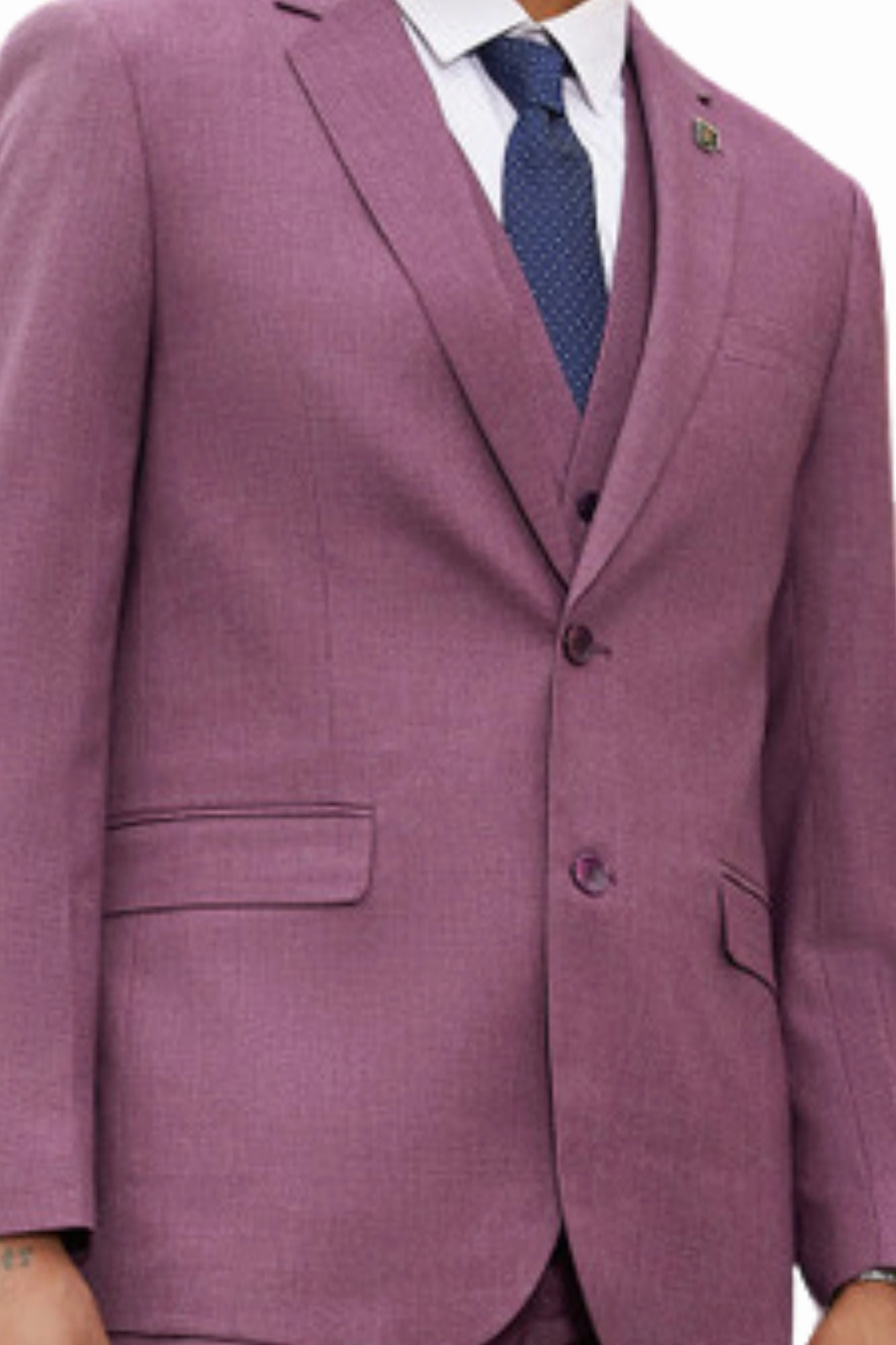 PoshPerry Collection: Men's 3 Piece Solid Textured Hybrid Fit Suit In Purple
