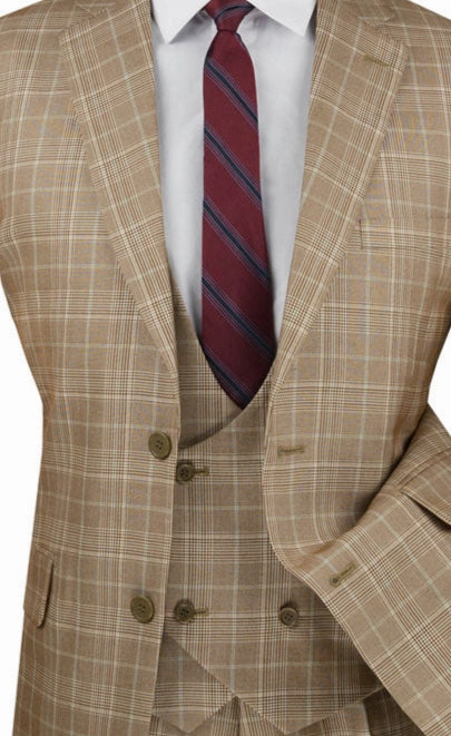 Procyon Collection: Camel Glen Plaid Single-Breasted Classic Fit 3-Piece Suit