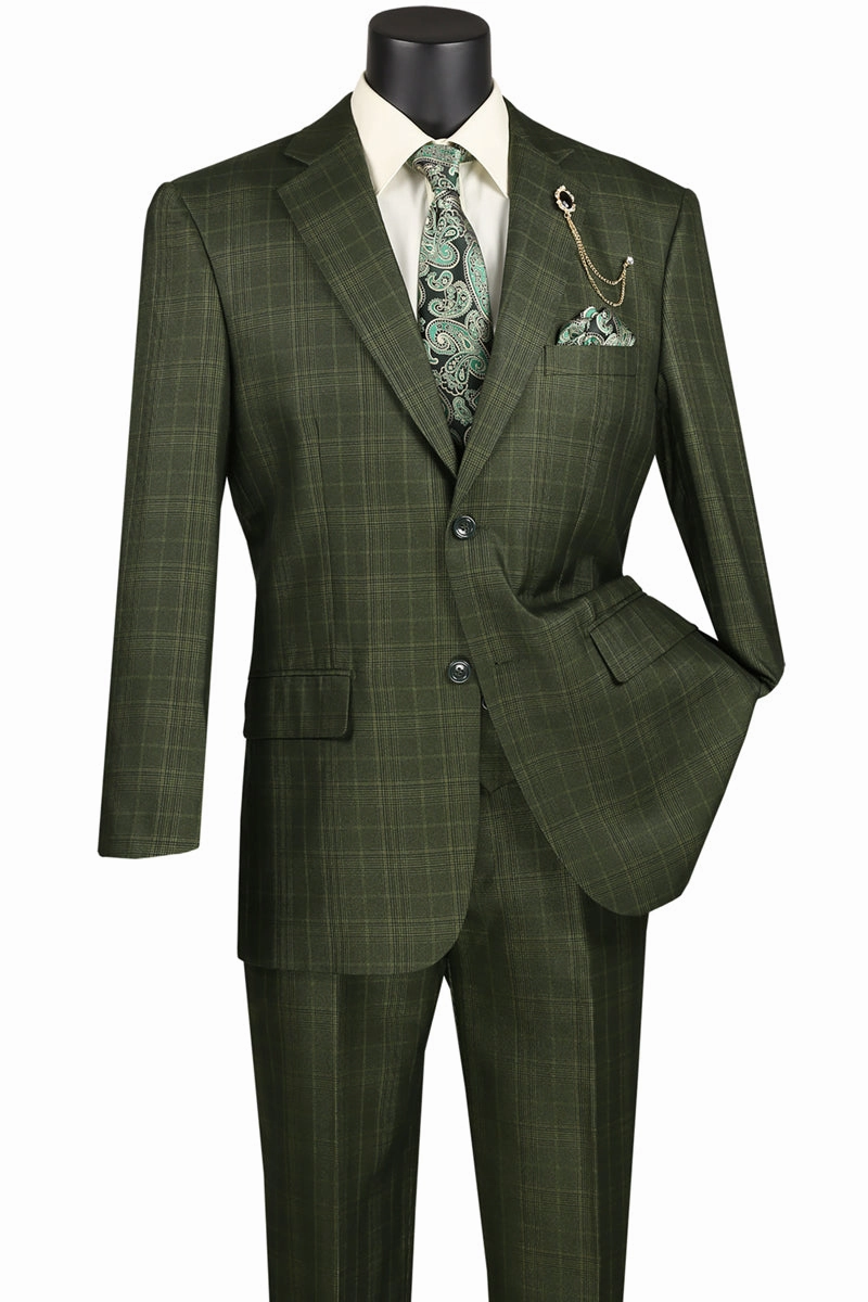 Procyon Collection: Olive Glen Plaid Single-Breasted Classic Fit 3-Piece Suit