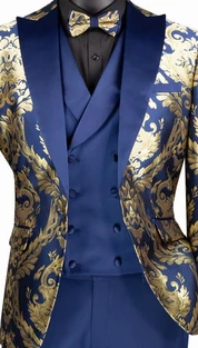 Province Collection: Navy 3 Piece Jacquard Fabric Single Breasted Modern Fit Suit