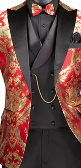 Province Collection: Red 3 Piece Jacquard Fabric Single Breasted Modern Fit Suit