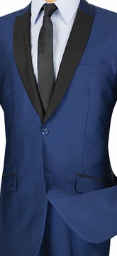 Pushkin Collection: Navy 2 Piece Sharkskin Single Breasted Slim Fit Suit