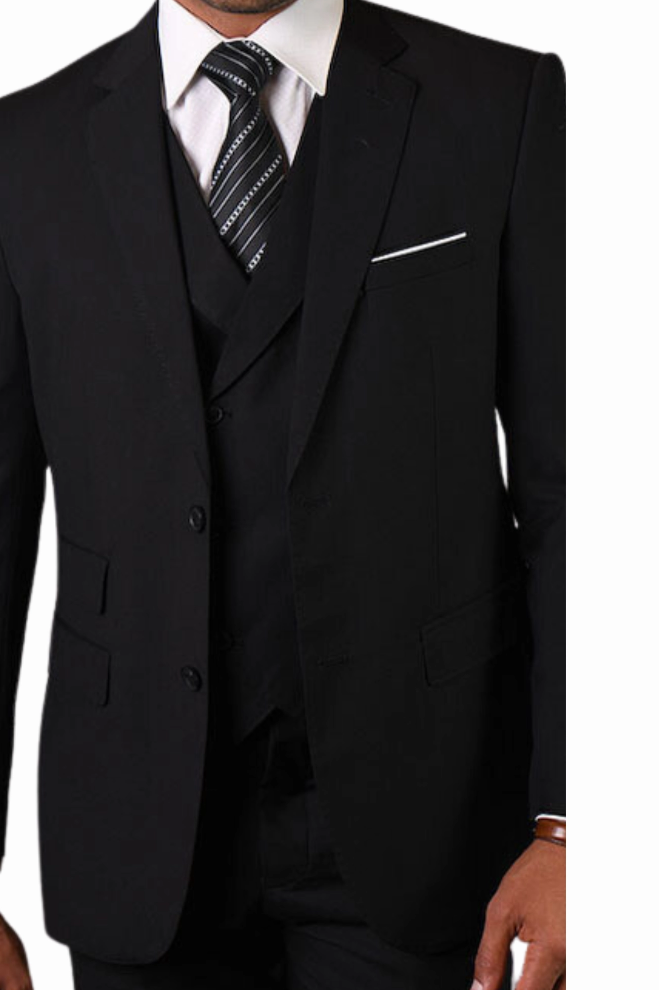 Qualitique Collection: Black 3PC Modern Fit Suit with Double Breasted Vest