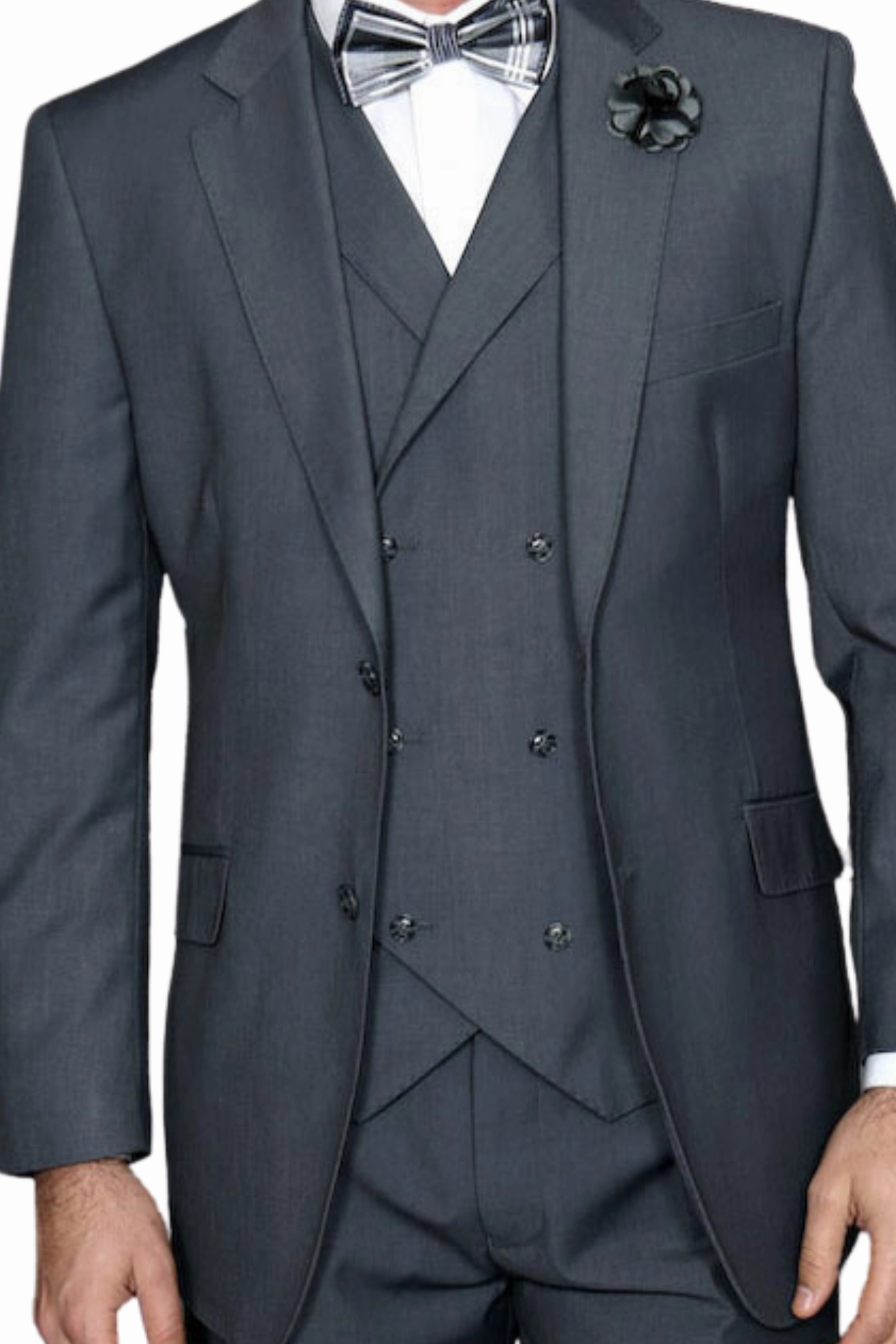 Qualitique Collection: Charcoal 3PC Modern Fit Suit with Double Breasted Vest
