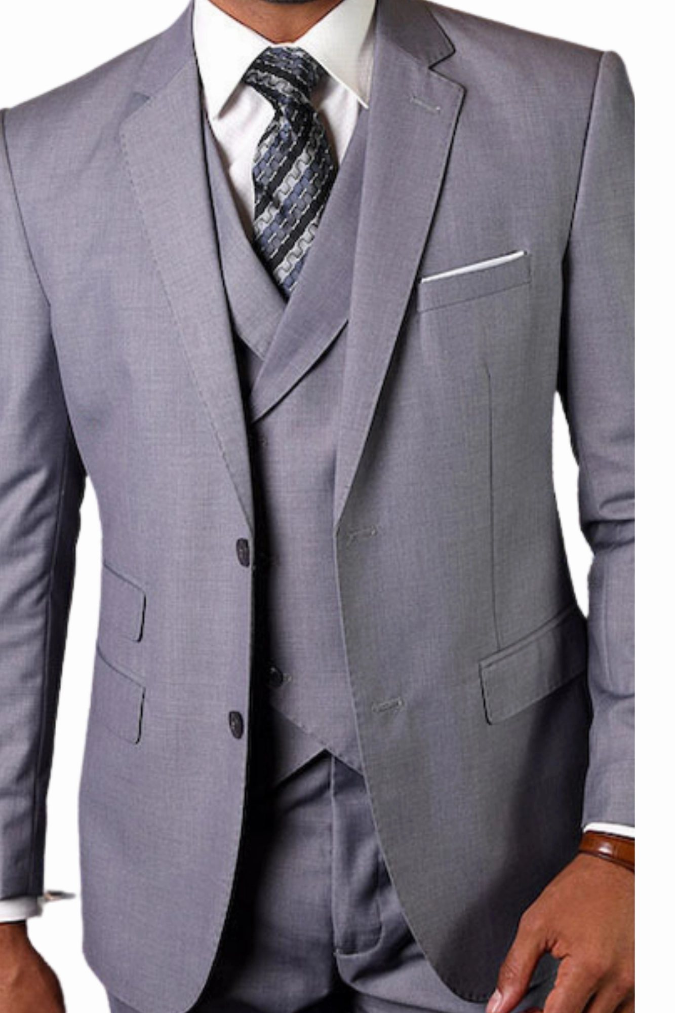 Qualitique Collection: Grey 3PC Modern Fit Suit with Double Breasted Vest