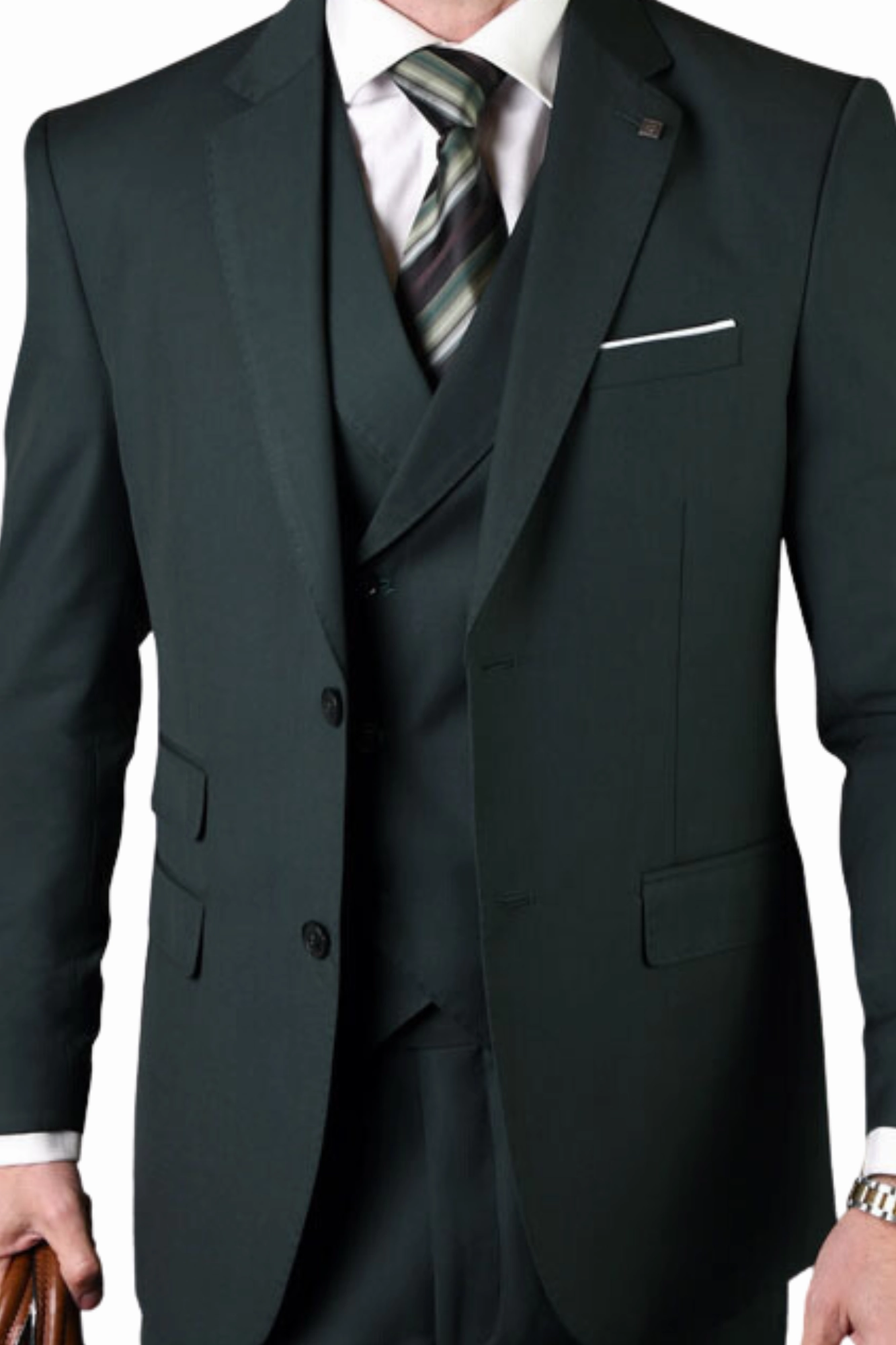 Qualitique Collection: Hunter Green 3PC Modern Fit Suit with Double Breasted Vest