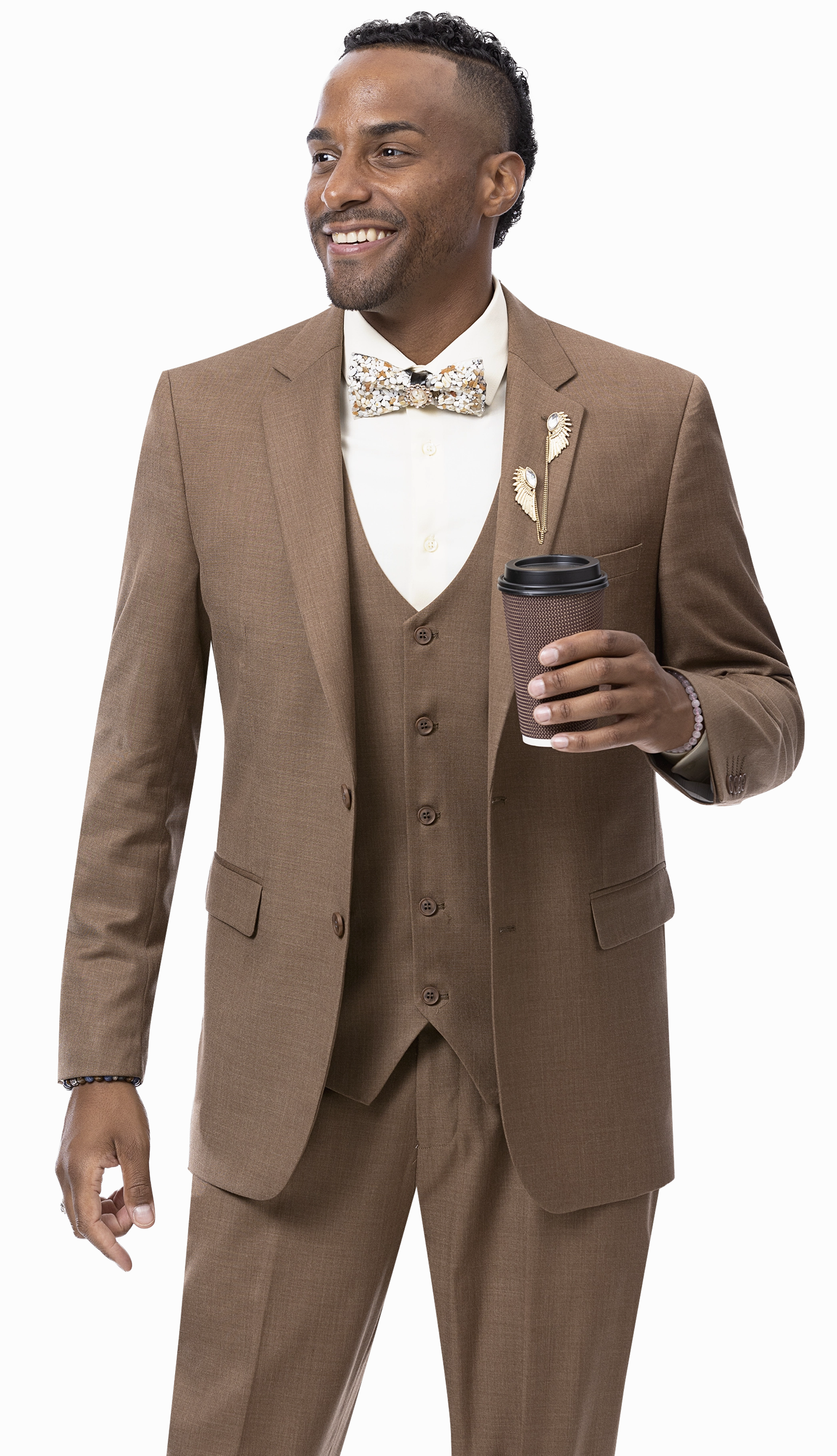 RegalRevel Collection: Brown Three Piece Regular Fit Fashion Suit M18022