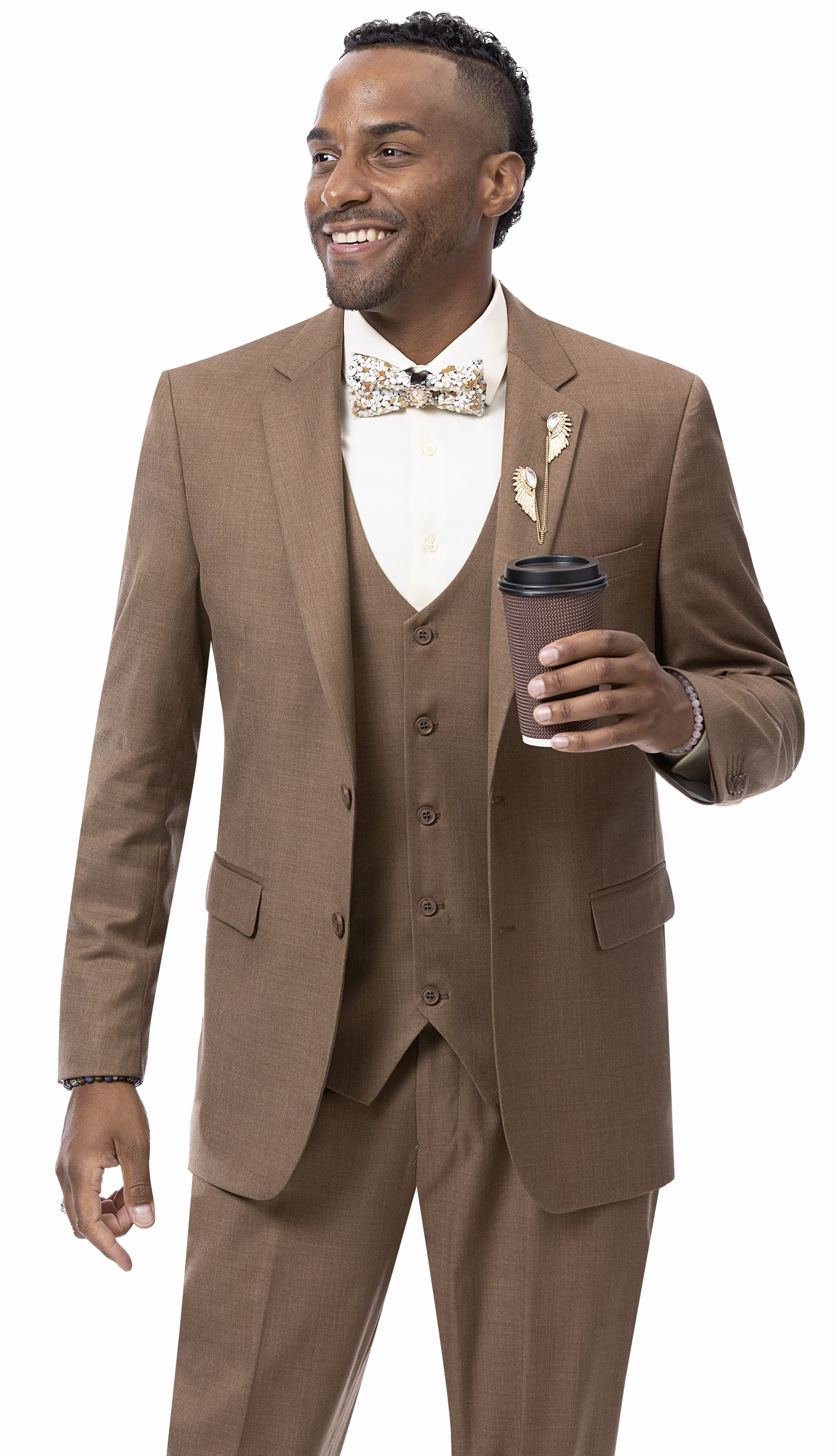 RegalRevel Collection: Brown Three Piece Regular Fit Fashion Suit M18022