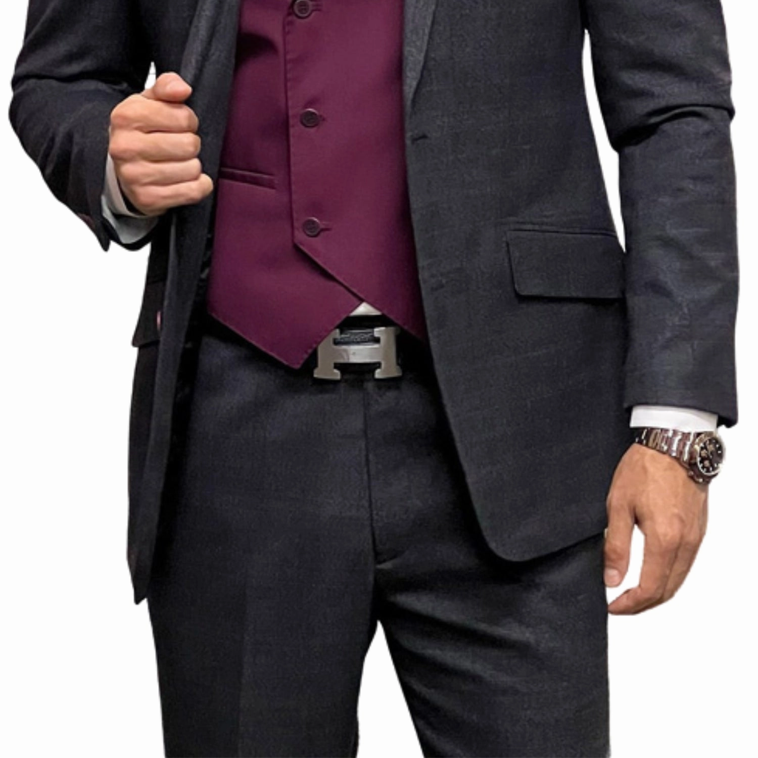 RegalRush Collection: Black Plaid 3-Piece Suit with Double-Breasted Vest - Modern Fit