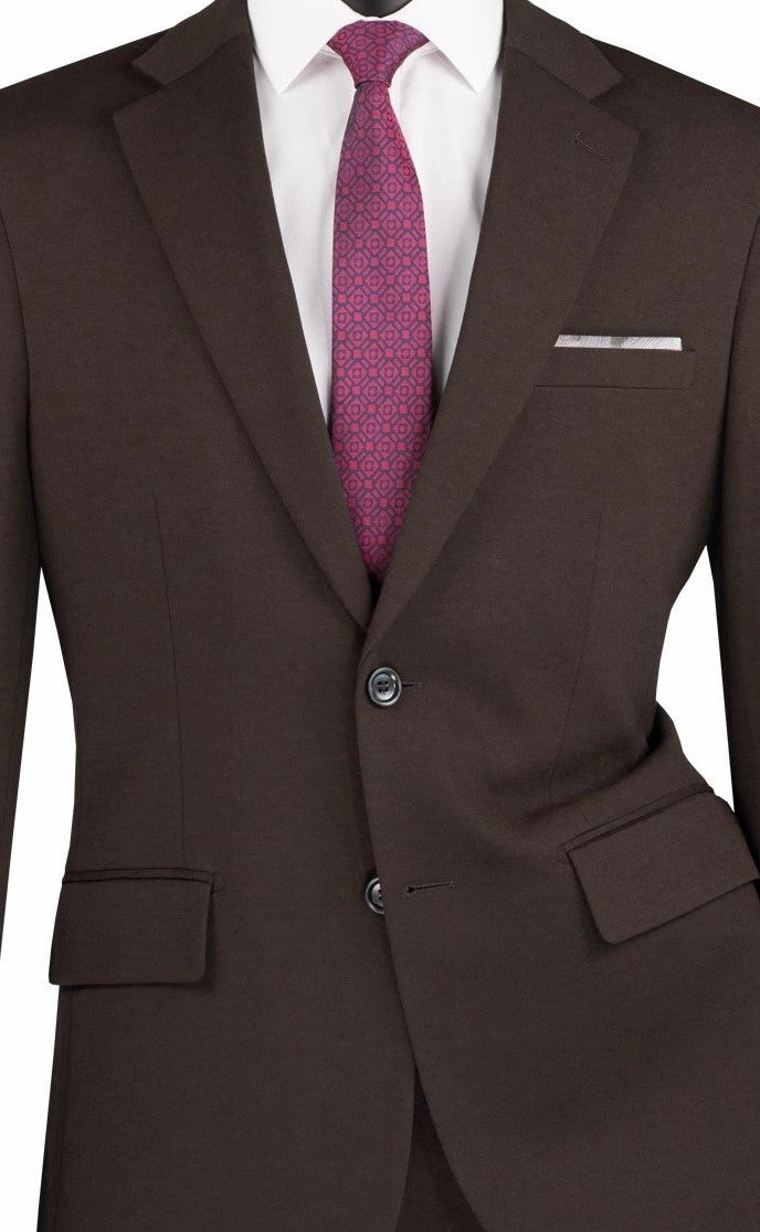 Roche Collection: Brown 2-Piece Solid Single-Breasted Super Stretch Slim Fit Suit