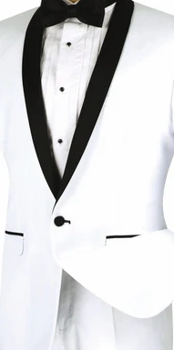 Rowling Collection: White 2 Piece with Black Lapel Single Breasted Slim Fit Tuxedo