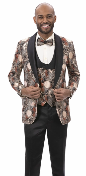 Rust Geometric Printed Fashion Blazer with Vest J180