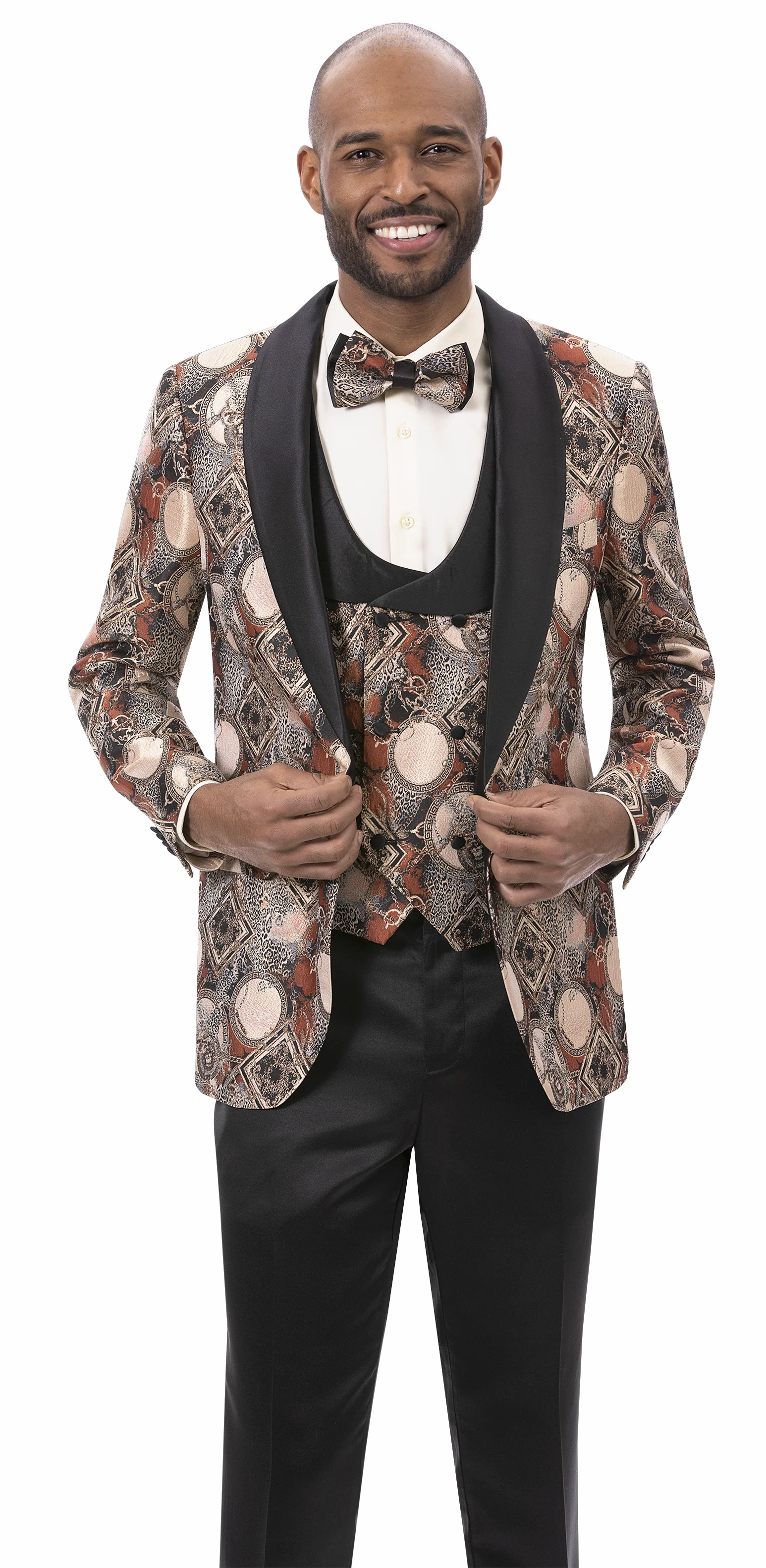 Rust Geometric Printed Fashion Blazer with Vest J180