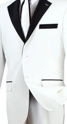 Salinger Sleek Collection: White with Black Lapel 2 Piece Single Breasted Regular Fit Tuxedo