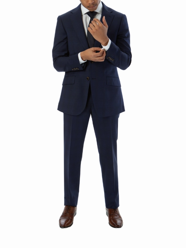Sartoria Mazara Mens Classic Fit Blue Plaid 100% Wool 2 Piece Suit