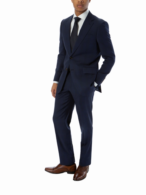 Sartoria Mazara Mens Classic Fit Blue Plaid 100% Wool 2 Piece Suit