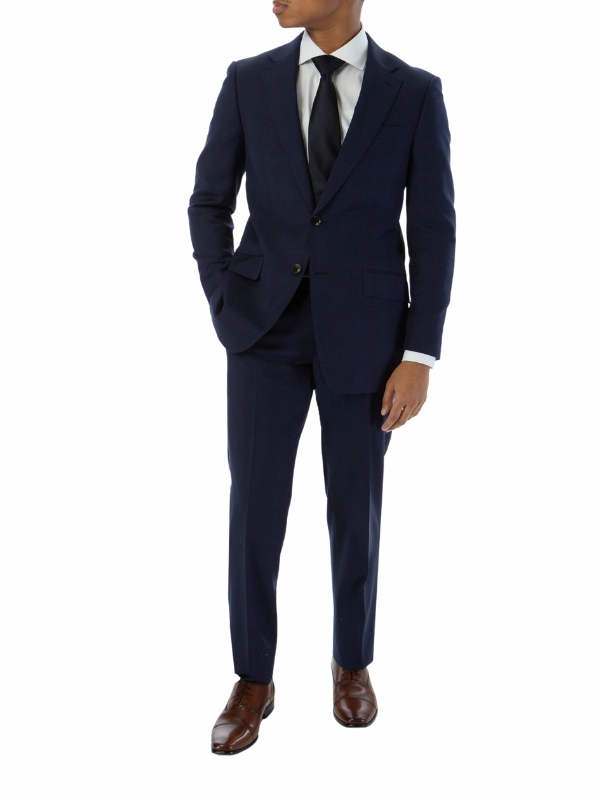 Sartoria Mazara Mens Classic Fit Blue Plaid 100% Wool 2 Piece Suit