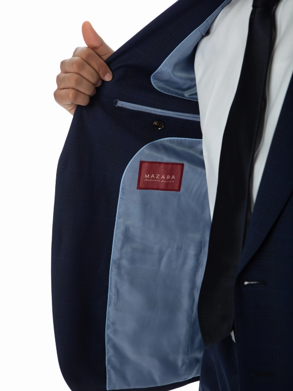 Sartoria Mazara Mens Classic Fit Blue Plaid 100% Wool 2 Piece Suit