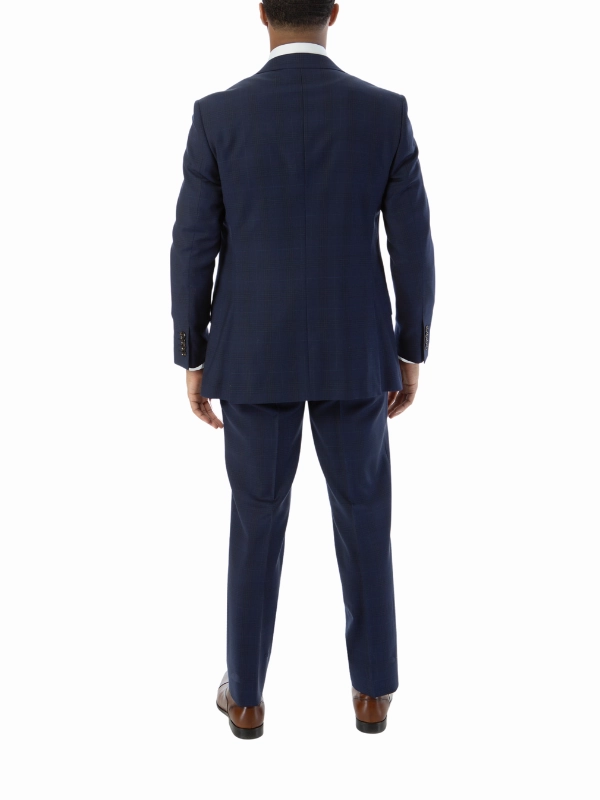 Sartoria Mazara Mens Classic Fit Blue Plaid 100% Wool 2 Piece Suit