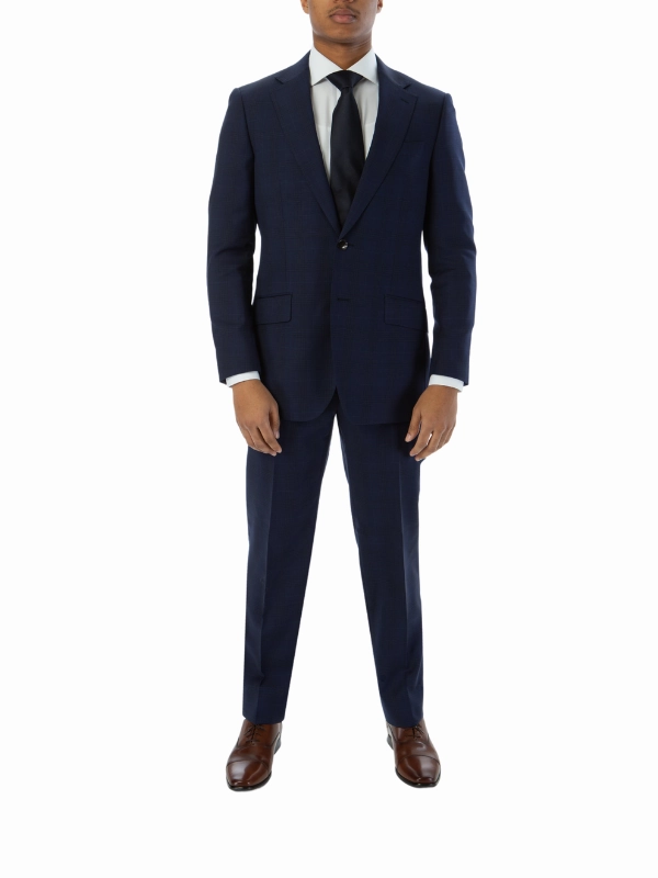 Sartoria Mazara Mens Classic Fit Blue Plaid 100% Wool 2 Piece Suit