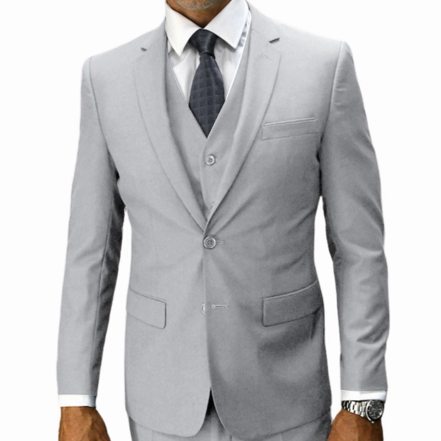Sculptor Collection: 3-Piece Slim Fit Solid Suit For Men In Ash Grey