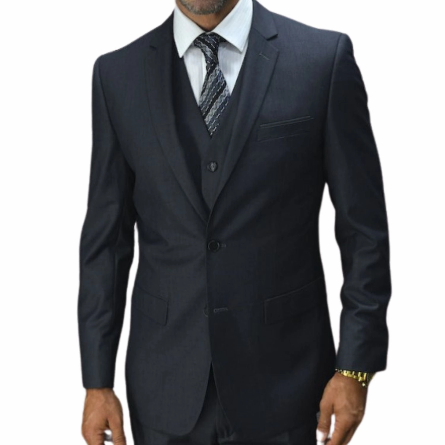 Sculptor Collection: 3-Piece Slim Fit Solid Suit For Men In Charcoal