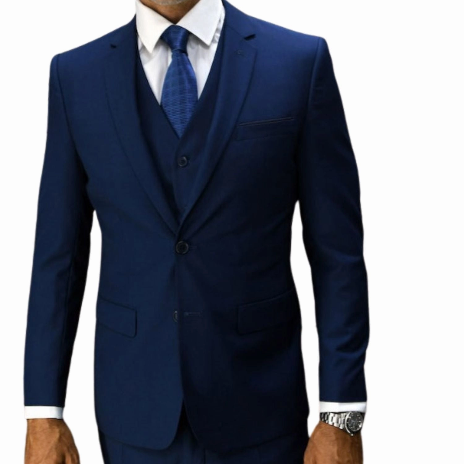 Sculptor Collection: 3-Piece Slim Fit Solid Suit For Men In Sapphire