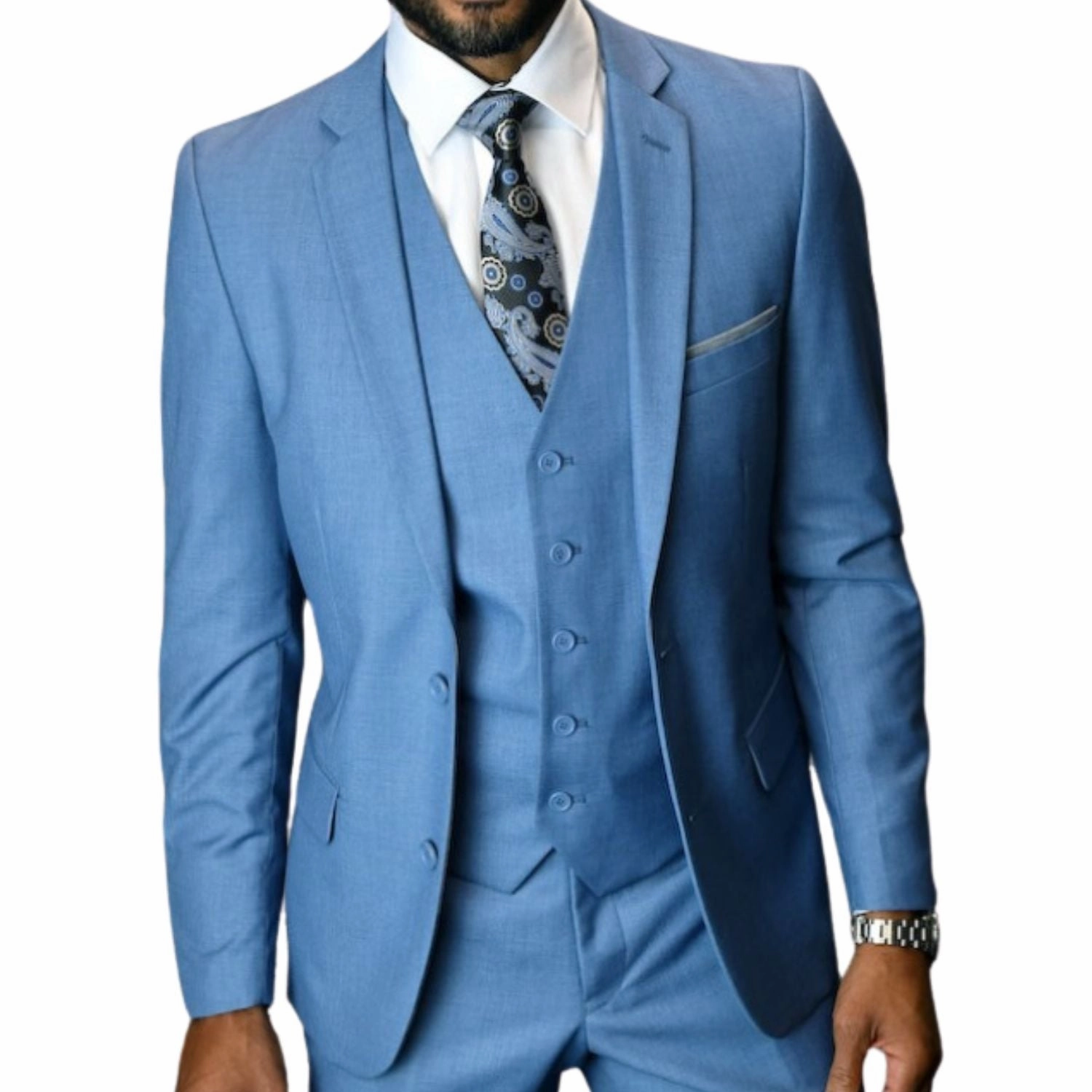 Sculptor Collection: 3-Piece Slim Fit Solid Suit For Men In Steel Blue