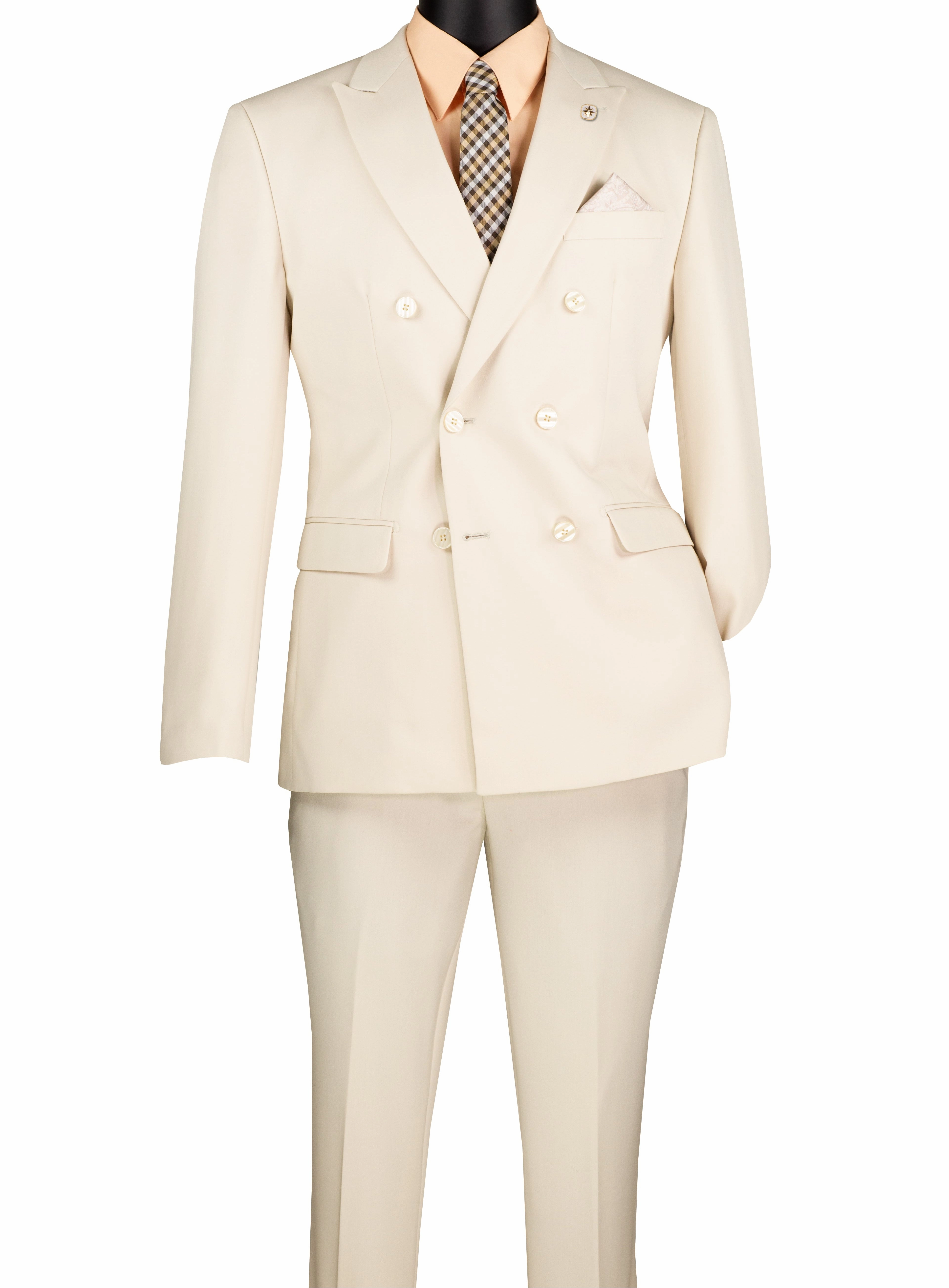 Shapley Collection: Bone White 2-Piece Slim Fit Double Breasted Suit in Luxurious Stretch Fabric