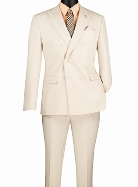 Shapley Collection: Bone White 2-Piece Slim Fit Double Breasted Suit in Luxurious Stretch Fabric