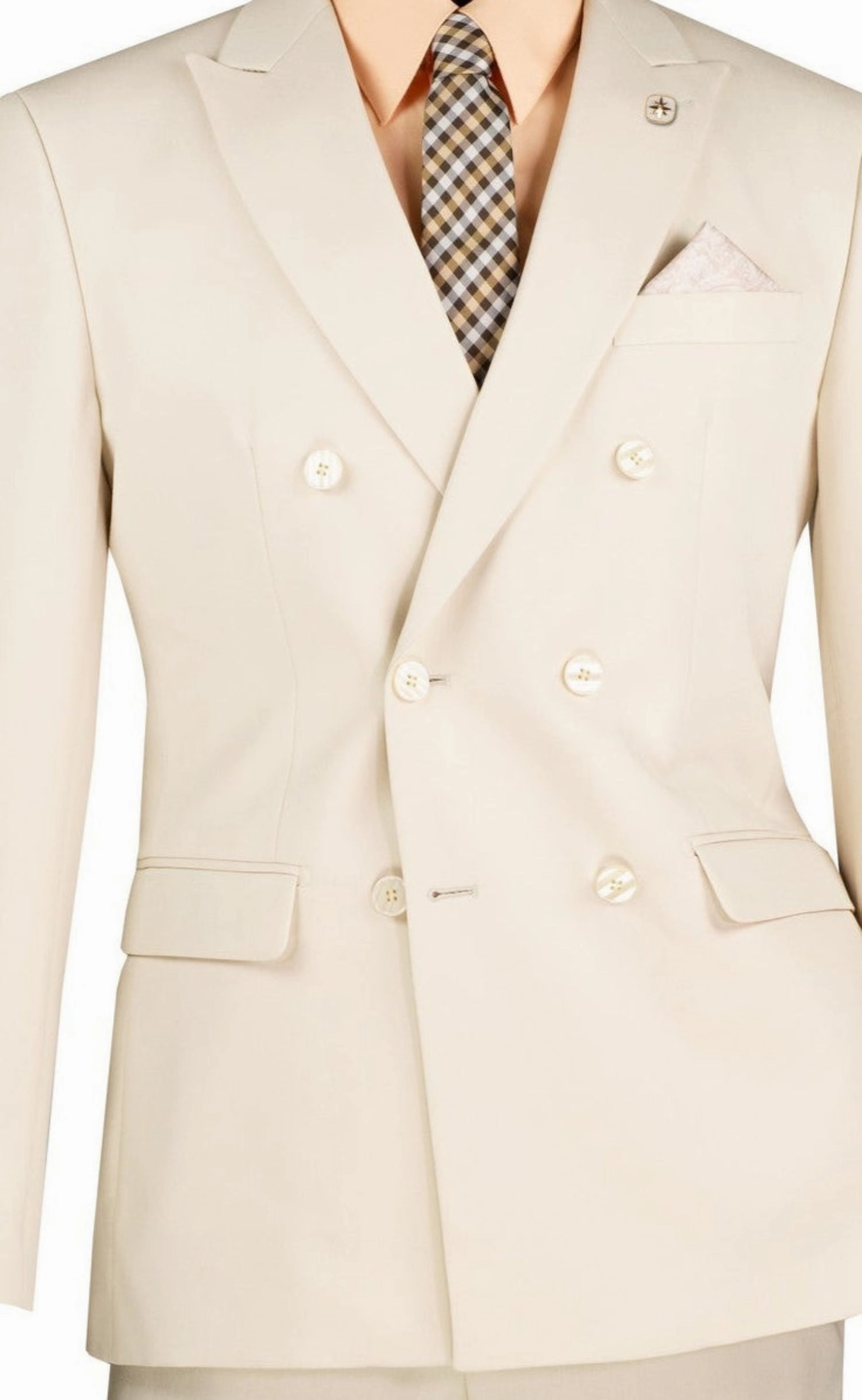 Shapley Collection: Bone White 2-Piece Slim Fit Double Breasted Suit in Luxurious Stretch Fabric