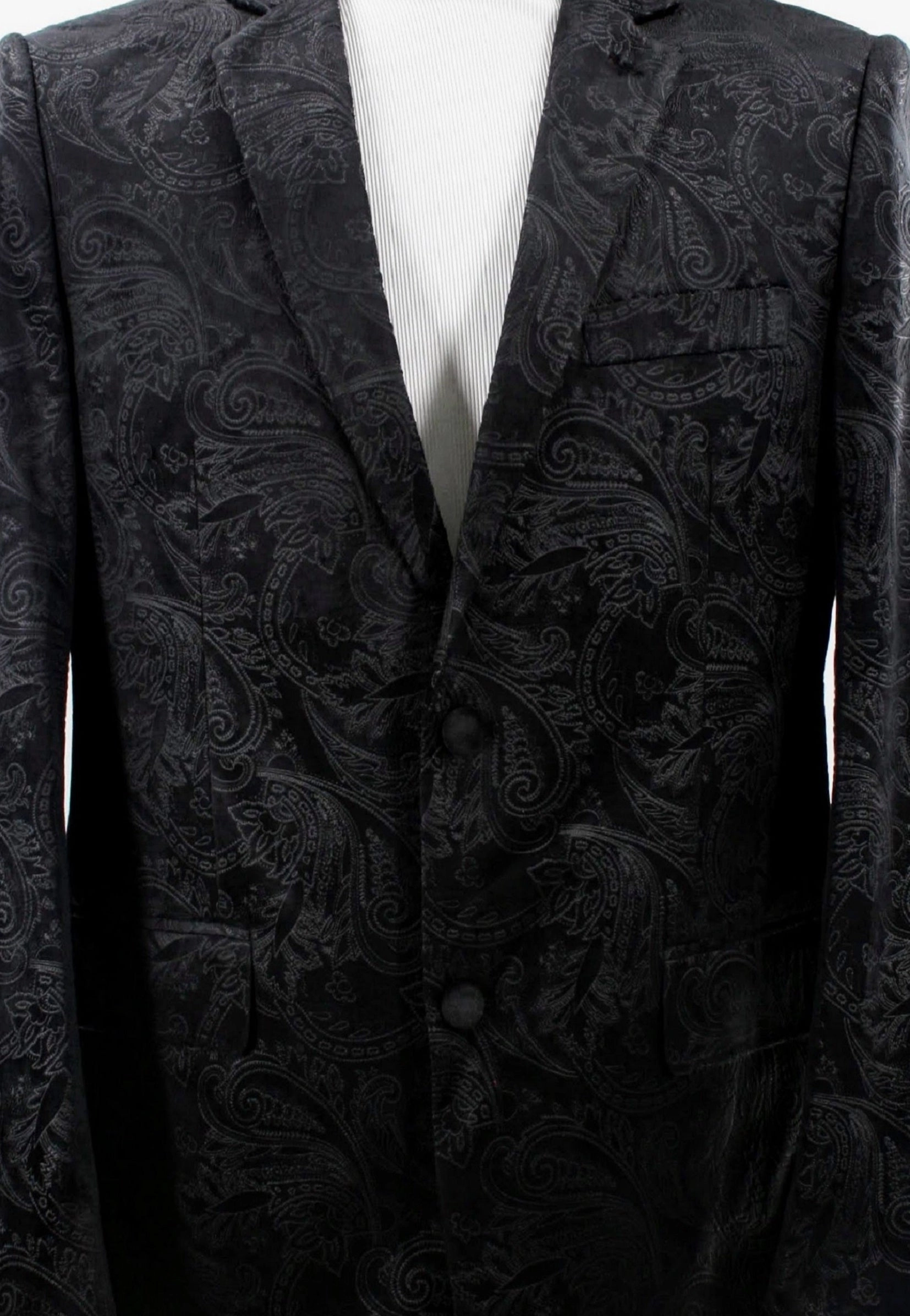 Sirius Collection: Black Polyester Velvet Paisley Pattern Regular Fit Blazer