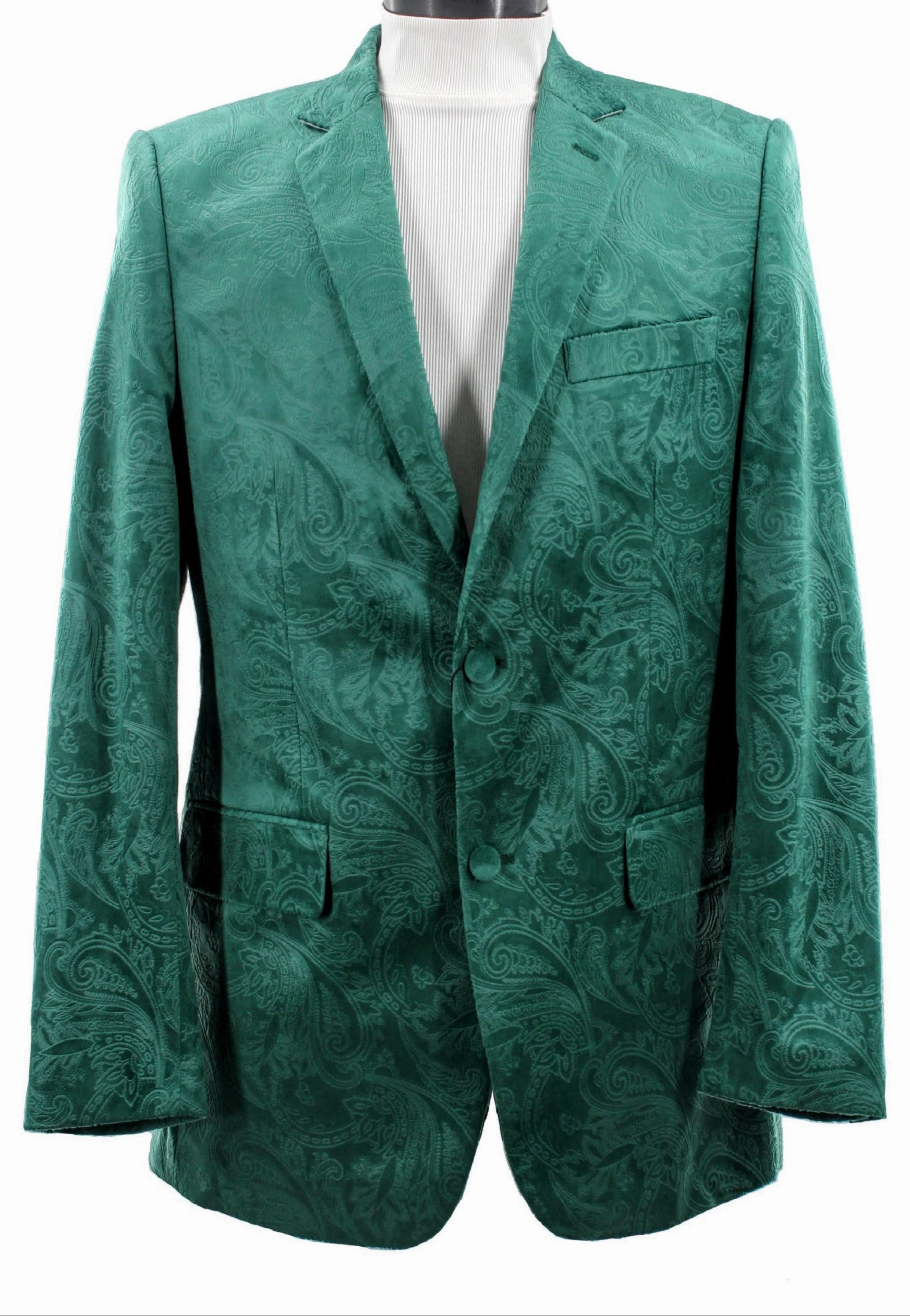 Sirius Collection: Hunter Green Polyester Velvet Paisley Pattern Regular Fit Blazer