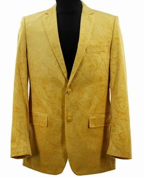 Sirius Collection: Yellow Polyester Velvet Paisley Pattern Regular Fit Blazer