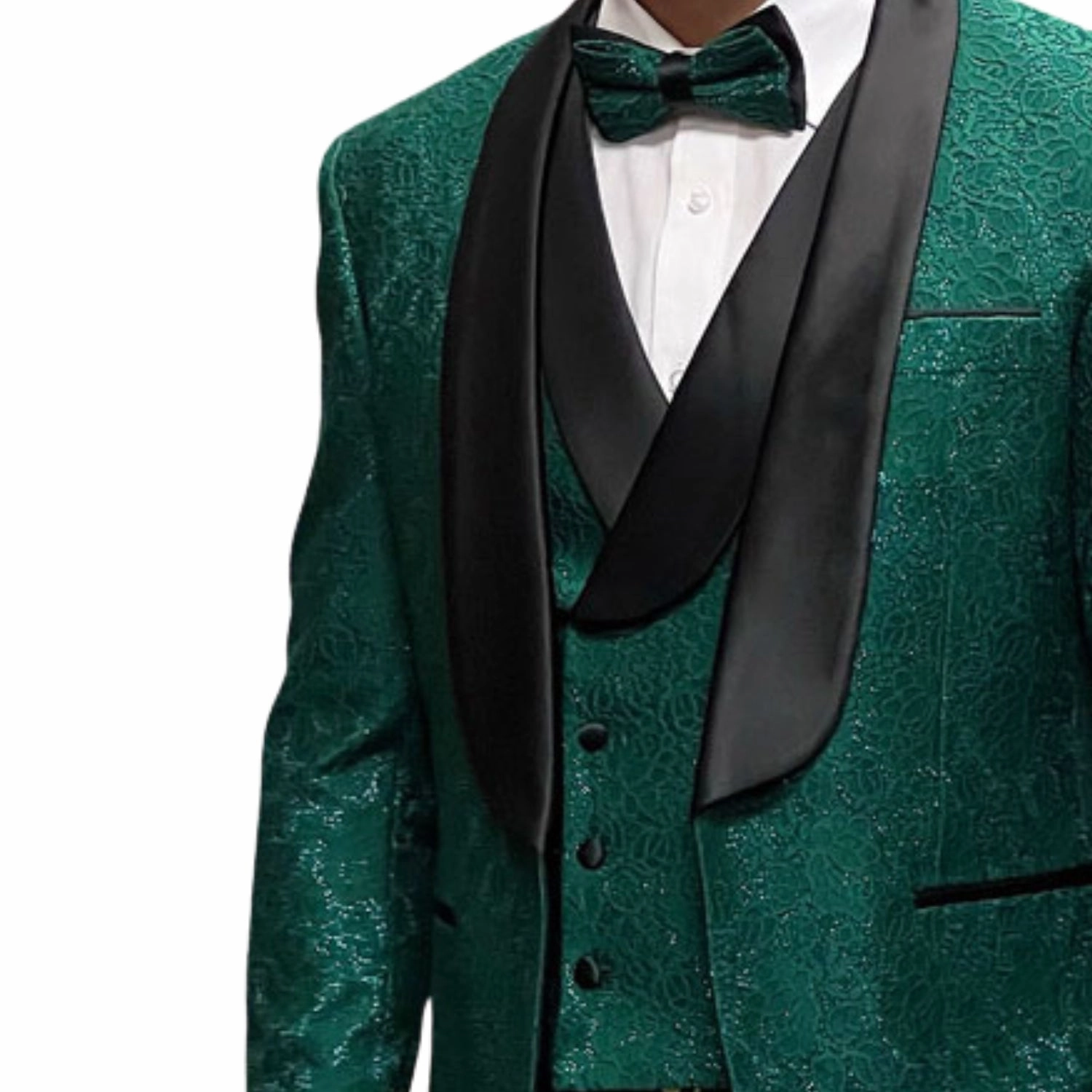 Slickora Collection: Hunter Green 3-Piece Fancy Lace Tuxedo with Double-Breasted Vest