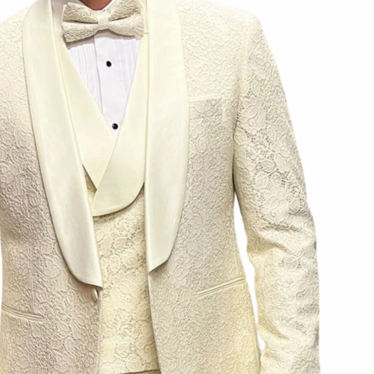 Slickora Collection: Off-White 3-Piece Fancy Lace Tuxedo with Double-Breasted Vest