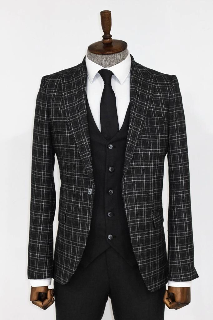 Slim fit 3 Piece Suit 1 Button Window Pane