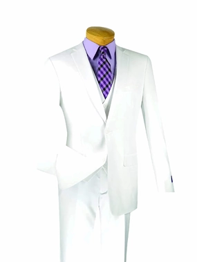 Slim Fit Men's Suit 3 Piece 2 Button in White