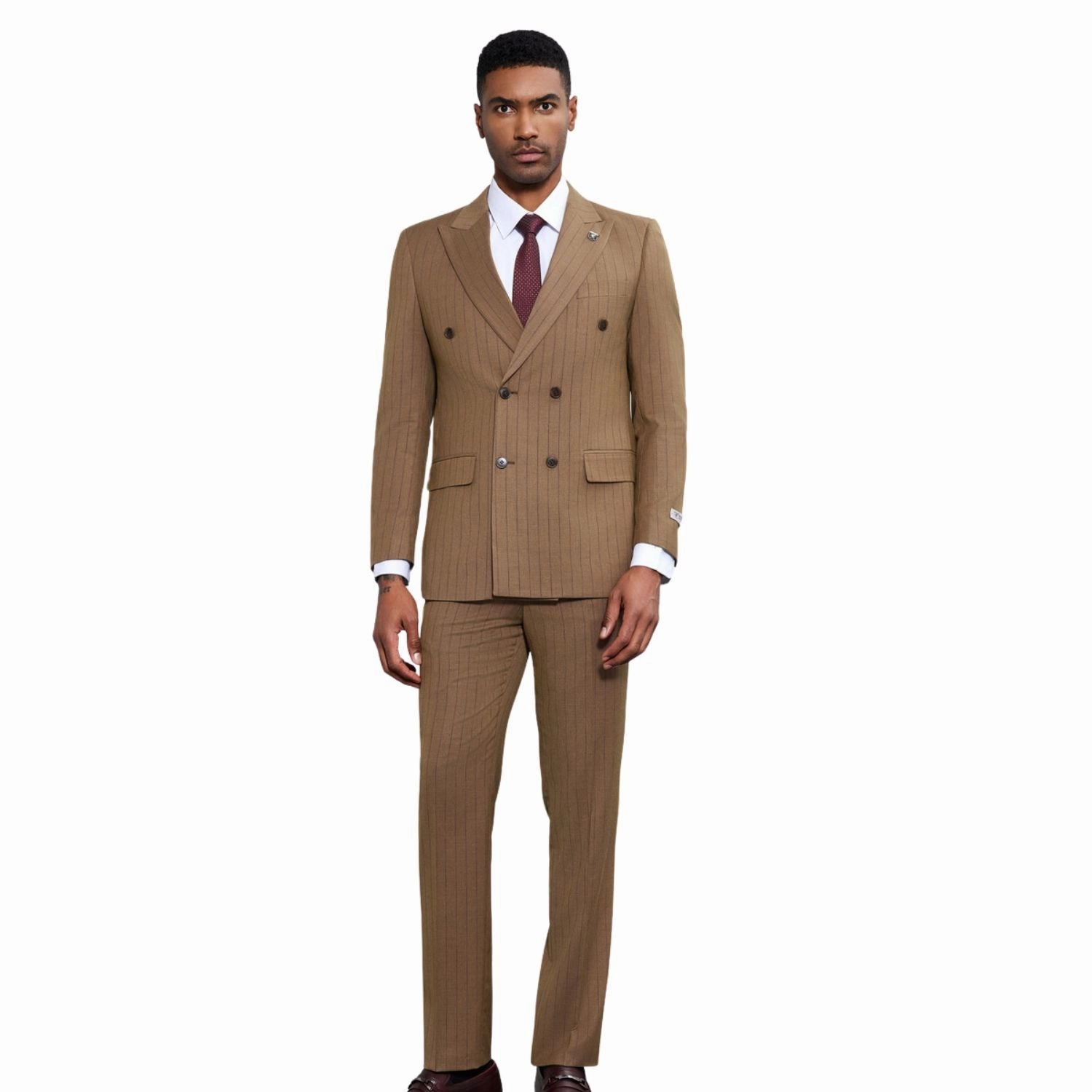 Solivagant Collection: Stacy Adams 2-Piece Double-Breasted Suit In Brown