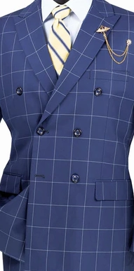 Sophistichic Collection: Blue 2 Piece Windowpane Double Breasted Modern Fit Suit