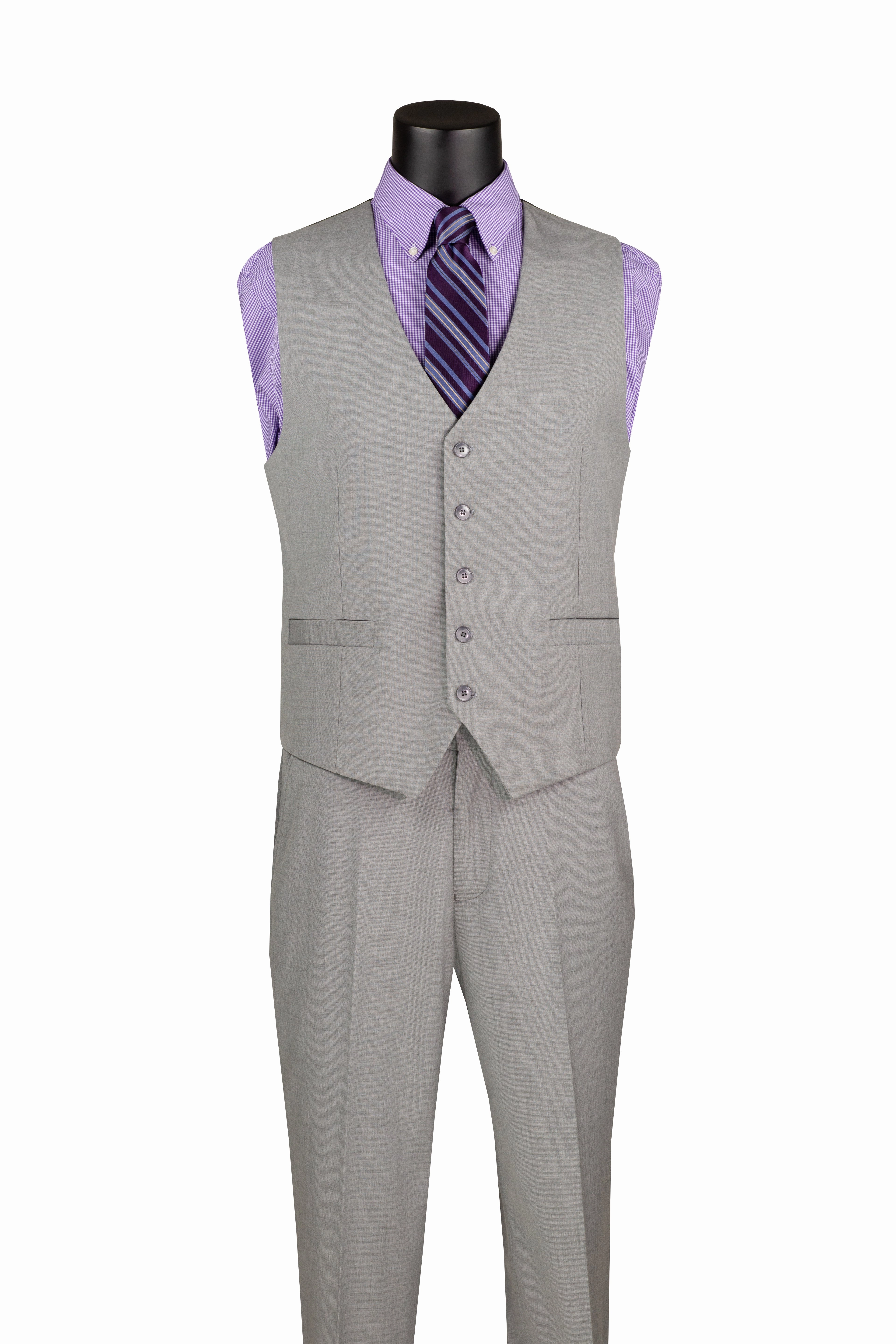 Stello Collection: Light Gray Single-Breasted Regular Fit 3-Piece Suit