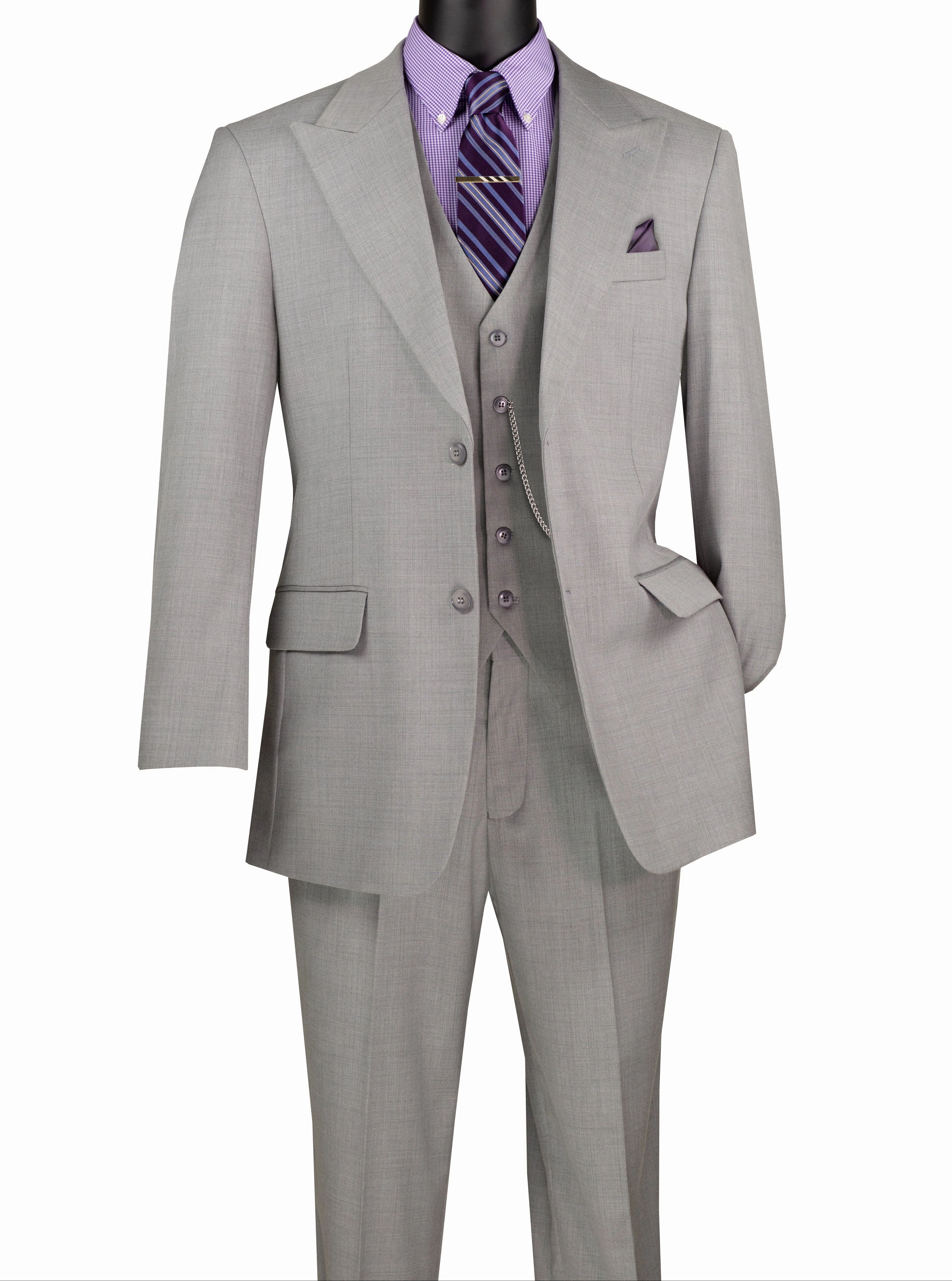 Stello Collection: Light Gray Single-Breasted Regular Fit 3-Piece Suit