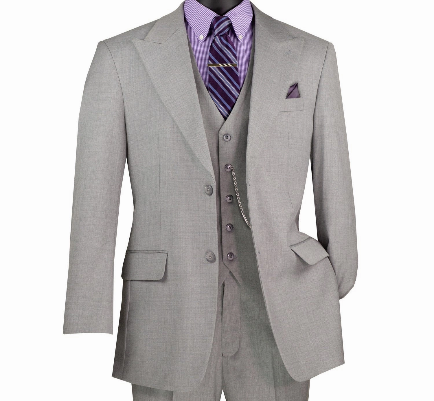 Stello Collection: Light Gray Single-Breasted Regular Fit 3-Piece Suit