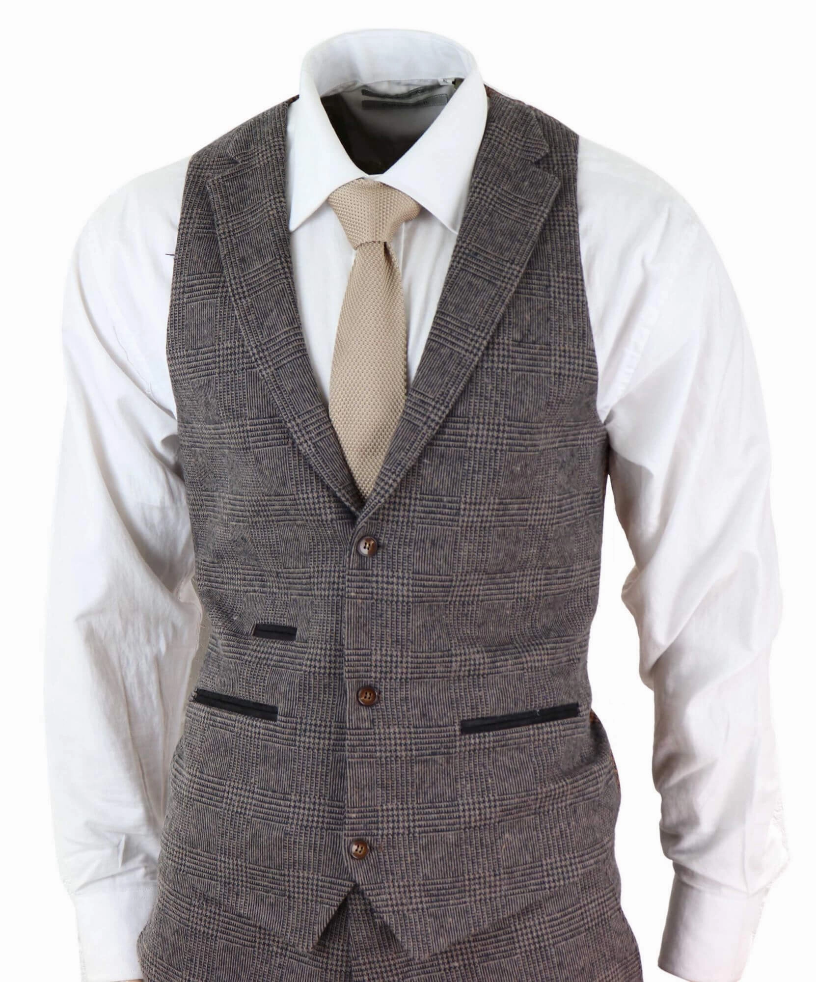 STZ17 Wool 3 Piece Check Suit Tweed Brown