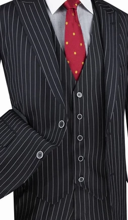 Suitania Collection: Black 3 Piece Pinstripe Single Breasted Regular Fit Suit