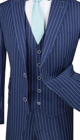 Suitania Collection: Blue 3 Piece Pinstripe Single Breasted Regular Fit Suit