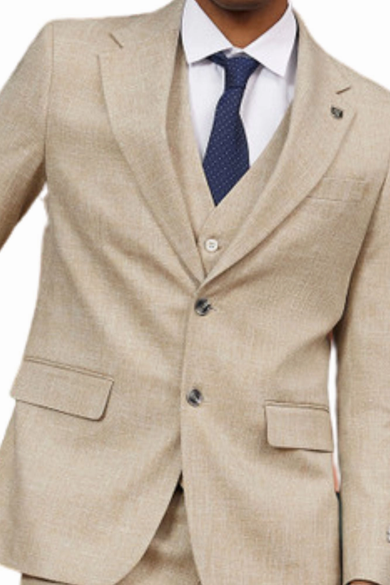 Tailorino Collection: Men's Solid Textured 3 Piece Hybrid Fit Suit In Tan