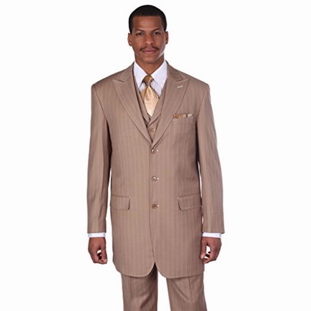 Tan 3 Piece Pinstripe Fashion Suit