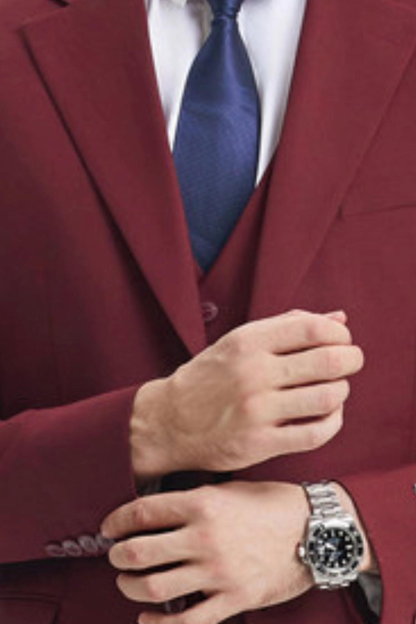 TempTrends Collection: 3 Piece Solid Slim Fit Suit For Men In Burgundy
