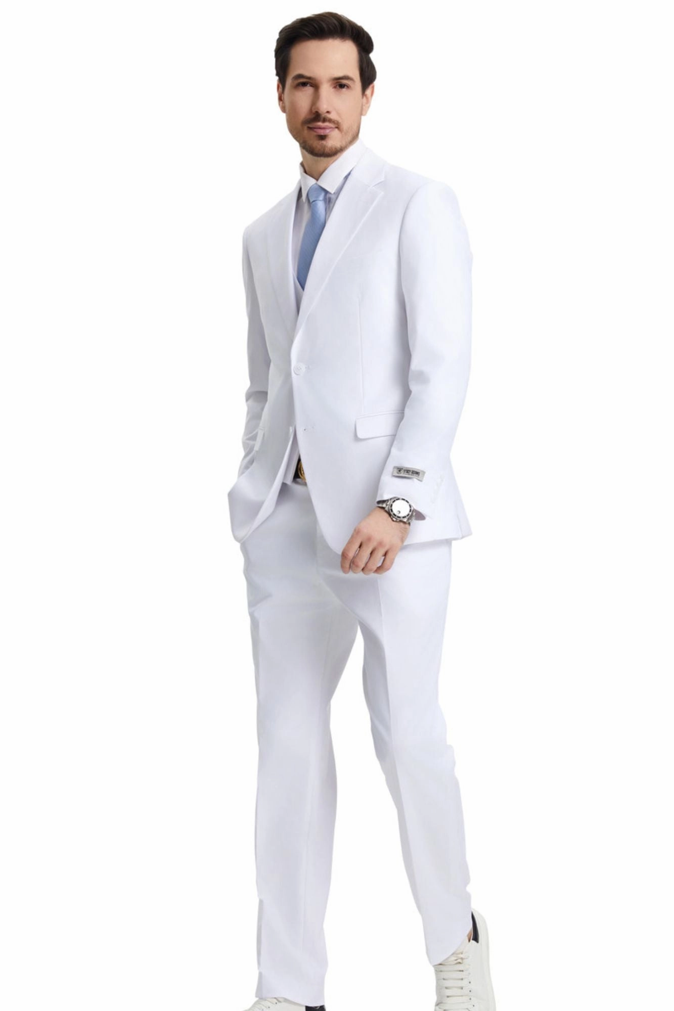 TempTrends Collection: 3 Piece Solid Slim Fit Suit For Men In White